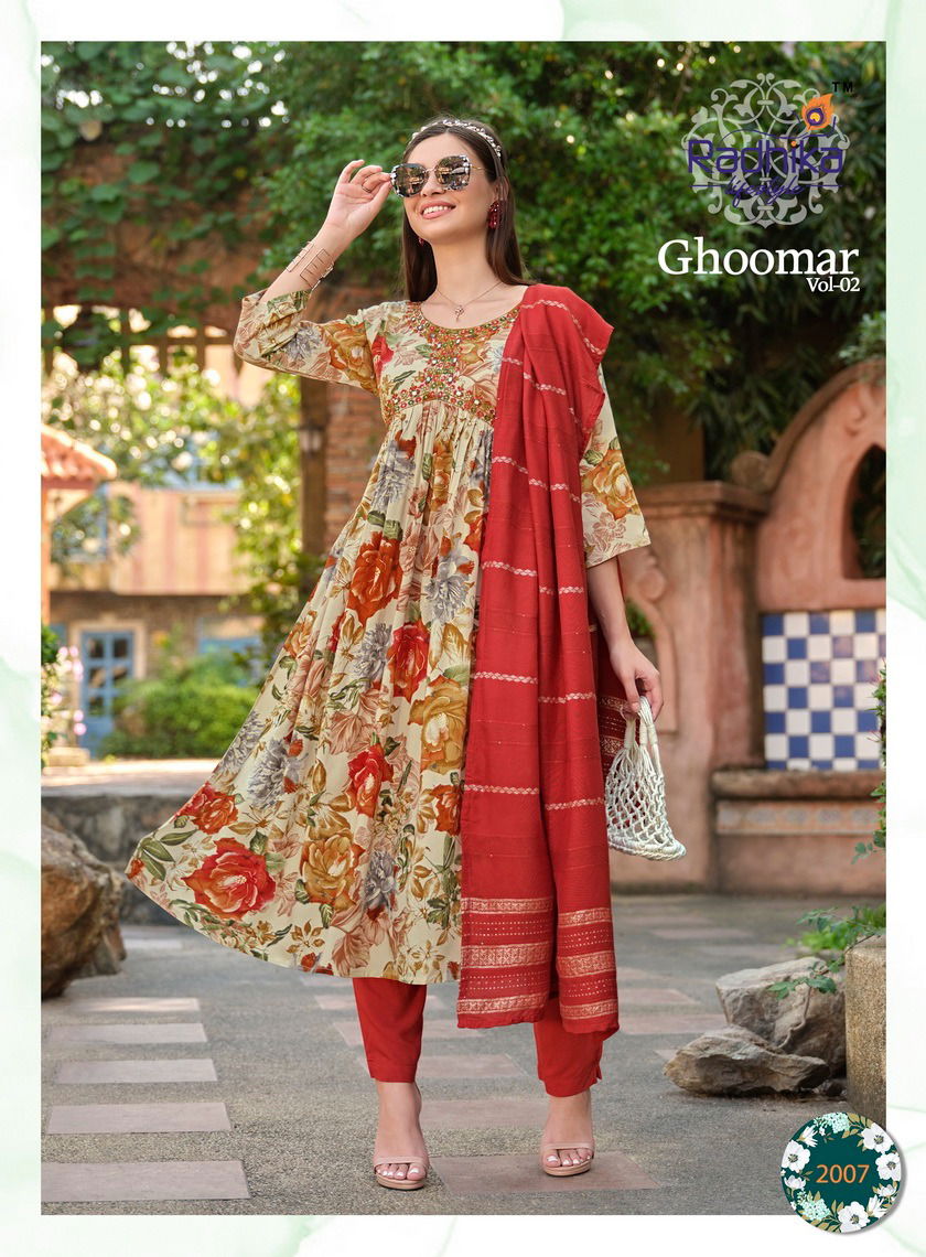 Ghoomar Vol 2 By Radhika Printed Alia Cut kurti With Bottom Dupatta
